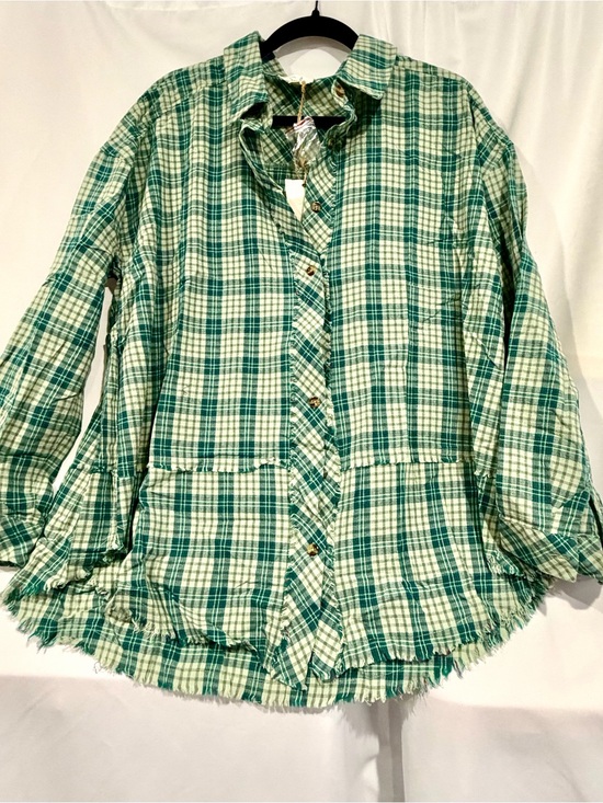easel Tops - easel Green Plaid Button-Down Oversized Shirt NWT